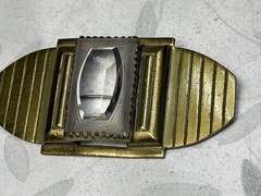Art Deco gold-tone Etched Glass Fur Clip, Dress Clip or Brooch with C closure