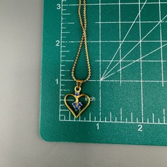 Vintage Rhinestone Heart Pendant Necklace Blue Stone Gold Tone 15″ Chain Dainty