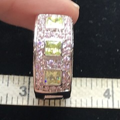 Vintage Silver tone Pink & Peridot Cubic Zirconia Hoop Pierced Earrings