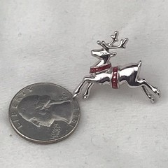 AVON Vintage Christmas Reindeer Pin Brooch Silver Tone Red Enamel Jumping