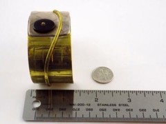 Vintage Sterling Silver and Brass Black Onyx Wide Cuff Bracelet 6.75 In V GOOD