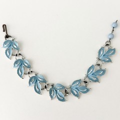 Vintage Blue Enamel Ivy Leaf Flower Bracelet Silver Tone 6.5″