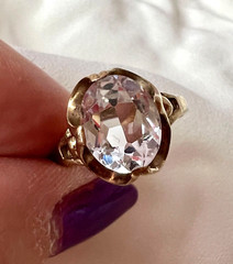 HUBERTUS VON SKAL VINTAGE 10K GOLD COLORLESS WHITE SPINEL FLOWER BUTTERCUP RING