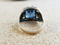 Antique 1920s Art Deco London Blue Topaz 10K Yellow Gold Ring Size 6.75 #940