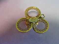 Vintage Gold Trefoil Opal Pendant 12KGF MCM Delicate Filigree Signed JJJ 12/20GF