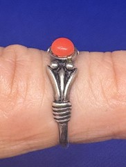 A24 Antique Filigree 925 Silver Ring size 5.25 Red Coral 1920s Italy