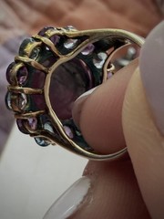 Hex Pink Sapphire Cabochon Ring. Topaz and Amethyst accents