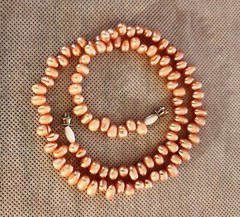 Awesome PEACH Cultured Pearl Vintage Necklace ~19 Inches