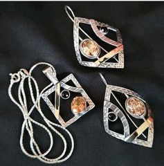 Vintage 925 Silver And Gold Necklace And Earrings Set