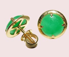 Antique 14kt Solid Gold Apple Green Jade Earrings, Chinese Export Jewelry