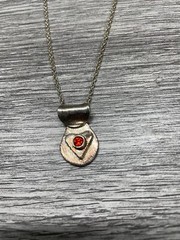 Metal Pendant red gemstone in middle of Heart 1″ x 1/2″ no chain vintage