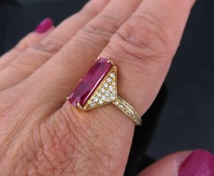 GIA Certified 3.79ct Step Cut Ruby 0.41ct Diamond 18K Yellow Gold Ring Size 7.5