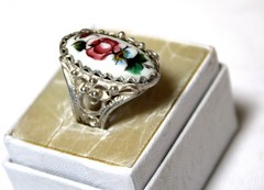 Vintage Russian Hand Painted Enamel Rings 3 Variation Finift Technique #94,96,97