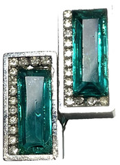 VTG DeLello Green Glass Silver Plate Clip Signed