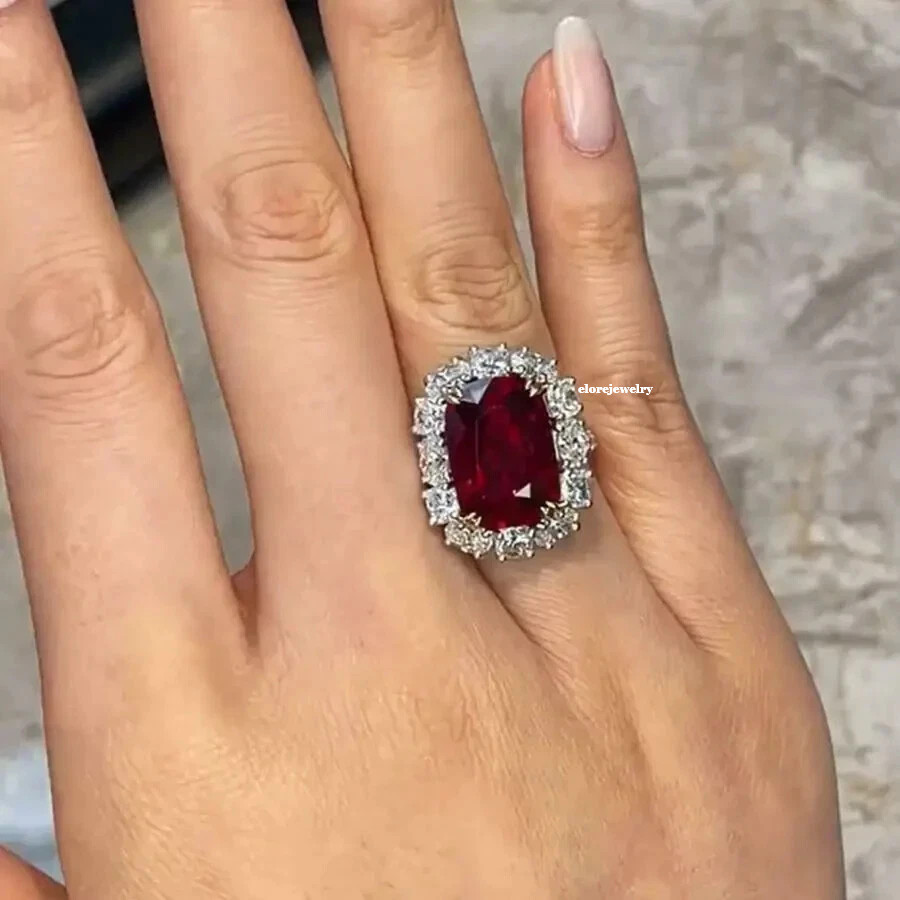 4.00Ct Cushion Cut Lab-Created Ruby Women Engagement Ring 14K White Gold Finish