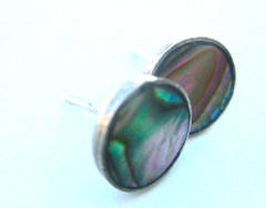 Sterling Stud Earrings Vintage Abalone Circular Southwest Style Iridescent .25″