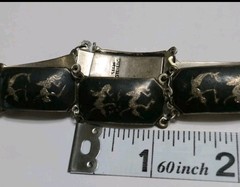 Vintage Siam Niello Sterling Silver Set Bracelet Pendant Earrings 925