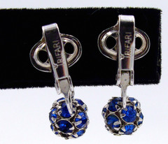 Vintage Trifari Silver-Tone Blue Rhinestone Crystal Clip On Lever Back Earrings