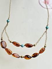 Natural Baltic Amber Necklace With Turquoise 14K Gold Filled