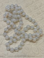 VINTAGE OPALITE OR OPALINE OPALESCENT GLASS BEAD NECKLACE HAND KNOTTED 26”