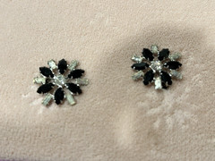 Vintage B David Jewelry Set Bracelet Earrings Black Jet Crystal Starburst Box