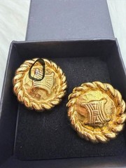 Vintage CELINE Gold Tone Triomphe Clip-On Earrings 0.9 Inch Signed 92 Italy Auth