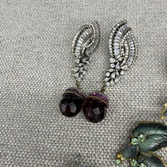 Vintage Rhinestone Earring Lot 11 Pair Dangle Leaves Crystal Monet Roman