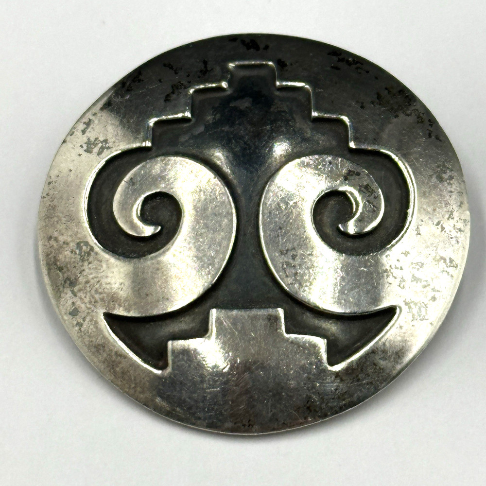 Vintage Silver Brooch Pin Pendant Aztec Modernist Design Thunderbird Eagle