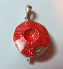 VTG WOMEN ENAMEL CHARM PENDANT STERLING SILVER LADIES RED HAT 21MM CHAIN 17 1/2″