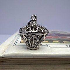 Vintage Sterling Silver Birdcage Charm Pendant Bird on Swing Cottage Victorian