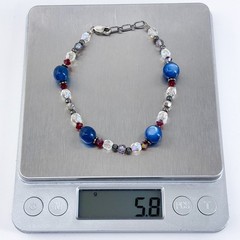 Vintage Sterling Silver 925 Glass and Crystal Beaded Bracelet 8″