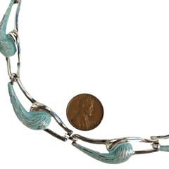 Vintage Silver Tone Choker Collar With Blue Enamel Ocean Waves 15.5″ Unsigned
