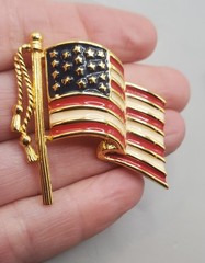 2 Signed Vtg Enamel Brooches: NAPIER U.S. Flag, GERRYS Patriotic Eagle