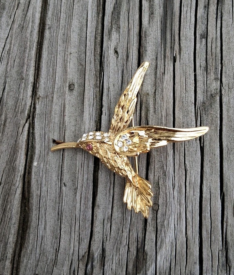 Ruby Hummingbird Brooch Evan St. Claire Vtg Estate Jewelry