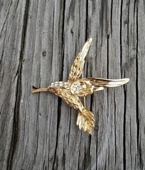Ruby Hummingbird Brooch Evan St. Claire Vtg Estate Jewelry