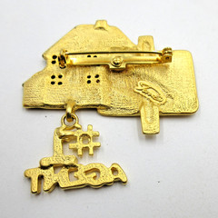 VTG SIGNED TONA FOR SALE HOUSE #1 AGENT CHARM red black gold tone Brooch Pin