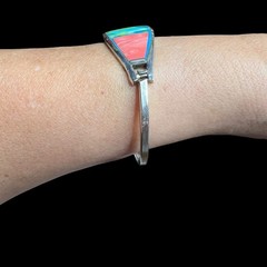 Vintage Alpaca Mexico Bangle Bracelet Multi Color Enamel Silver Tone 7.2 in