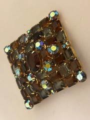 Vintage Large Juliana Style Dark Amber Silver & Grey Glass Open Back Pin Brooch