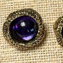Purple Gold Tone Silver Tone Metal Necklace Chain Earrings Set Y2K Renaissance