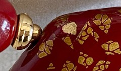Vintage Japanese Tensha Necklace Hand-painted Beads Burgundy Gold Signed Japan