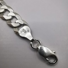 Vintage Unique Fine Flat Curb Link Chain Necklace Long Solid 925 Sterling Men