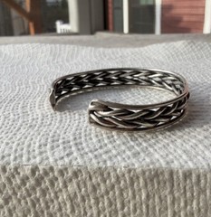 Vintage Silver-Toned Braided Metal Cuff Bracelet 5.5” Adjustable Bangle Style