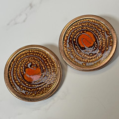 Vintage Matisse & Renoir Collab Burnt Orange & Gold Enamel Over Copper Earrings