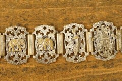 Vintage Souvenir Bracelet Morocco Hamsa Hand Elephant Link Nickel Plated Brass
