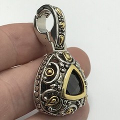 Vintage Renaissance Revival 2-Tone Black Onyx Cubic Zirconia Pendant