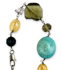 Vintage BOHO STATEMENT Necklace Multi Gemstones MOP Turquoise Etc 41” Fabulous!
