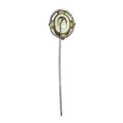 Antique Gold Tone Stick Hat Pin Abalone Iridescent Oval Stone & Leaf Design 3″