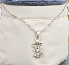 14K Solid White Gold Letter Z Initial Diamond Pendant Necklace, 11 Diamonds
