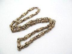Vintage Heavy Silver & Copper Bar & Cage 7.80mm Link Chain Necklace 30 Inch