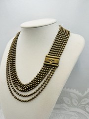 Vintage Art Deco Drippy Brass Ball Chain 7 Multi Strand Waterfall Necklace
